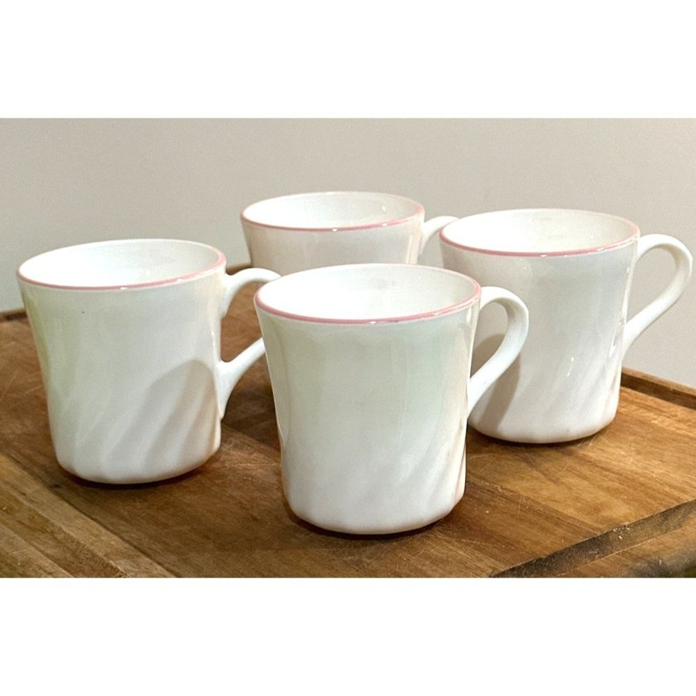Corelle by Corning Peony white mugs with pink rims set of 4